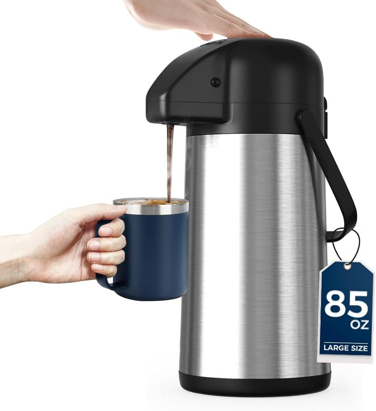 Photo 1 of Coffee Carafe for Keeping Hot - Gezoss 85OZ / 2.5L Airpot Coffee Dispenser with Pump - Large Coffee Thermos for Hot Drinks Tea Liquid - Insulated Stainless Steel Hot Water Beverage Urn for Parties