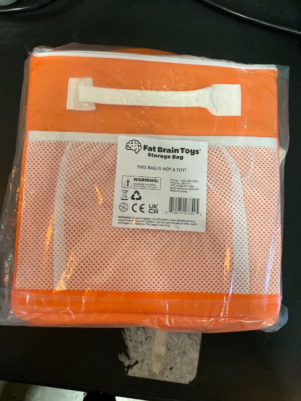 Photo 1 of Fat Brain Toys Storage Bag for Toys, Compatible with Air Toobz, Orange Tote with Adjustable Dividers Zippered Pockets and Carrying Straps