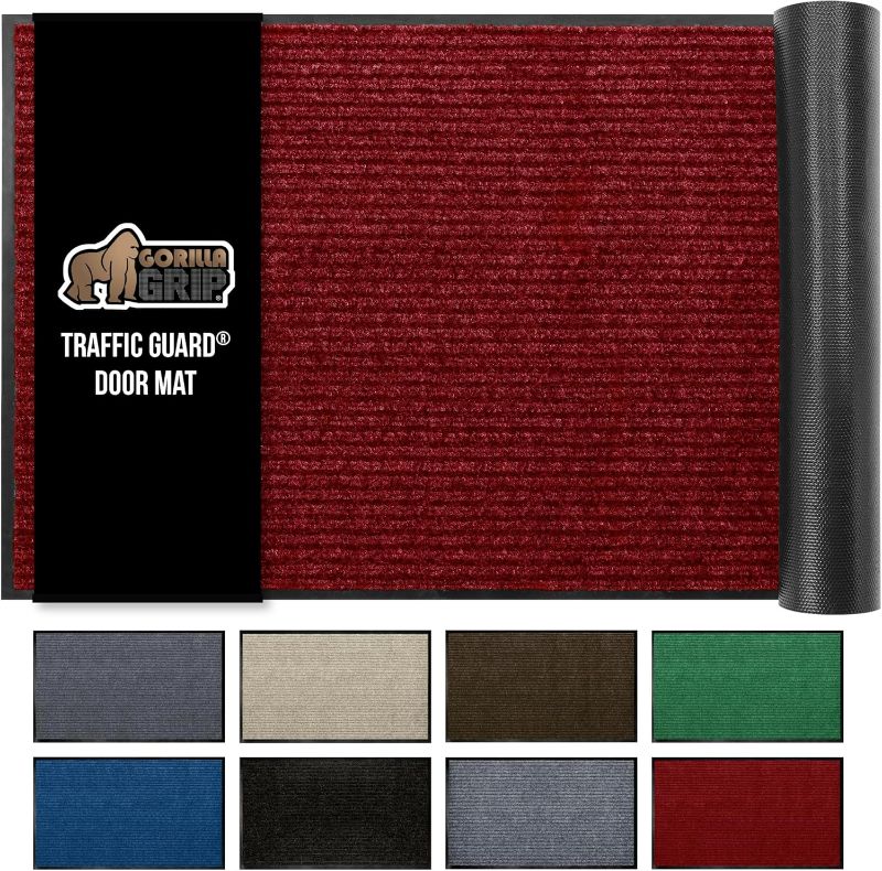 Photo 1 of GORILLA GRIP Traffic Guard Door Mat, 60x36, Heavy Duty Welcome Mats, Commercial Office Space Doormat, Waterproof, Fade Resistant, Strong Rubber Backing, Low Profile, Shoe and Boot Scraper, Red