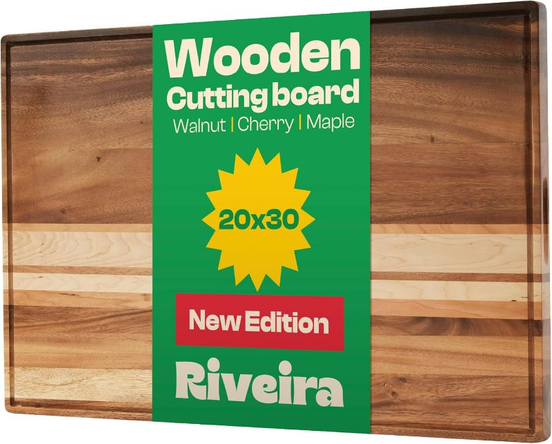 Photo 1 of Riveira Walnut, Maple & Cherry Wood Cutting Boards for Kitchen – Large 30x20 Non Toxic Wooden Cutting Board with Juice Grooves – Premium Wood Cutting Board & Serving Board for Cooking & Charcuterie