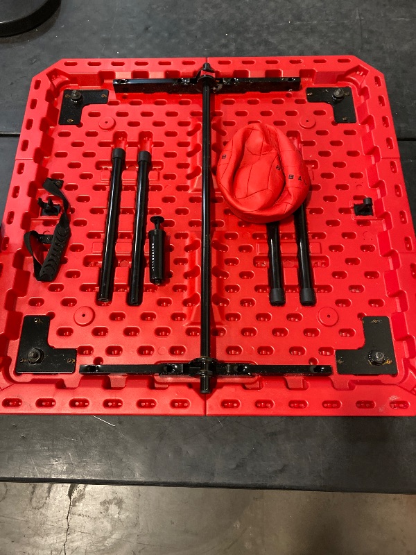 Photo 1 of Boardball Sport Portable Foldable Indoor Outdoor Boardball Set with Rubberized Top Surface Board, Volleyball, and Compact Hand Pump, Red and Black