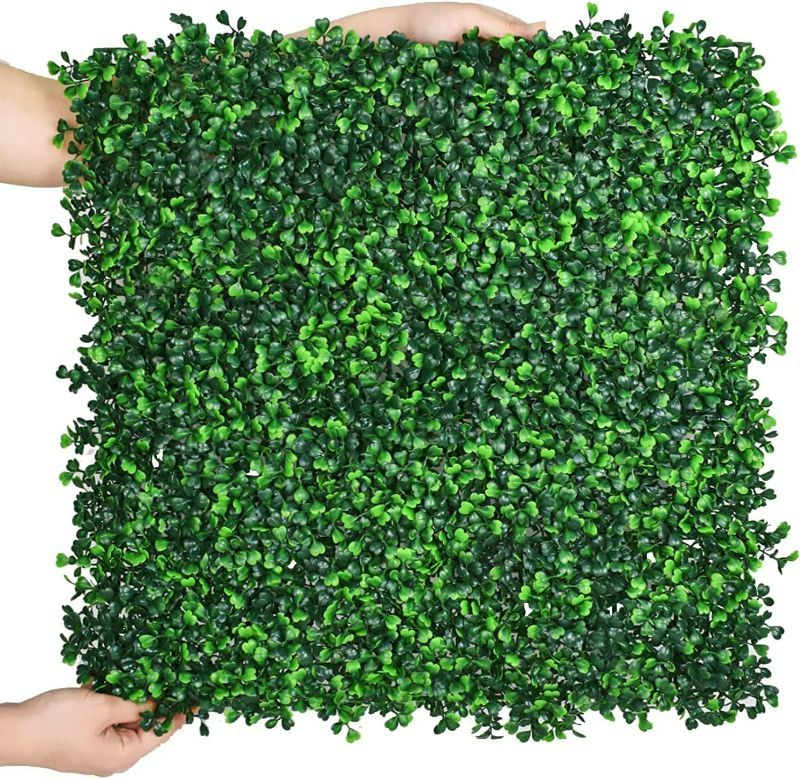 Photo 1 of AOKIE 20"X20" Artificial Grass Wall, 24Pcs Boxwood Hedge Wall Panels UV-Anti Grass Backdrop Wall Decor, Greenery Privacy Hedge Screen for Indoor Outdoor Patio Balcony, Party Garden Fence Decor