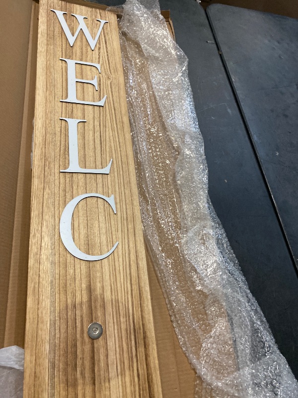 Photo 1 of Extra Large 5FT Premium Wooden Interchangeable Welcome Sign for Front Door Porch Sign - 5 ft (58 x 11 Inch) 8 Magnetic Seasonal Tiles, Fall Porch Signs, Holidays and Seasons, Weather Resistance Standing welcome sign Outdoor and Indoor (Brown)