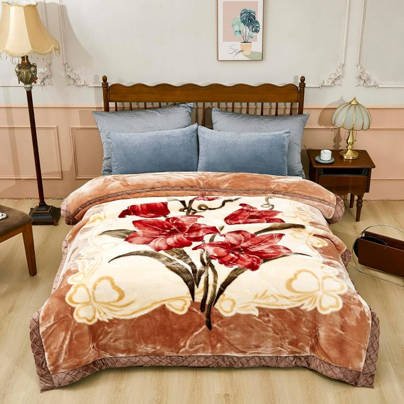 Photo 1 of 9 lbs Heavy Korean Mink Blanket,Silky Soft and Warm - Korean Style Queen Size 77" x 90", 9LB - 2 Ply Reversible Soft Warm Plush Raschel Blanket.