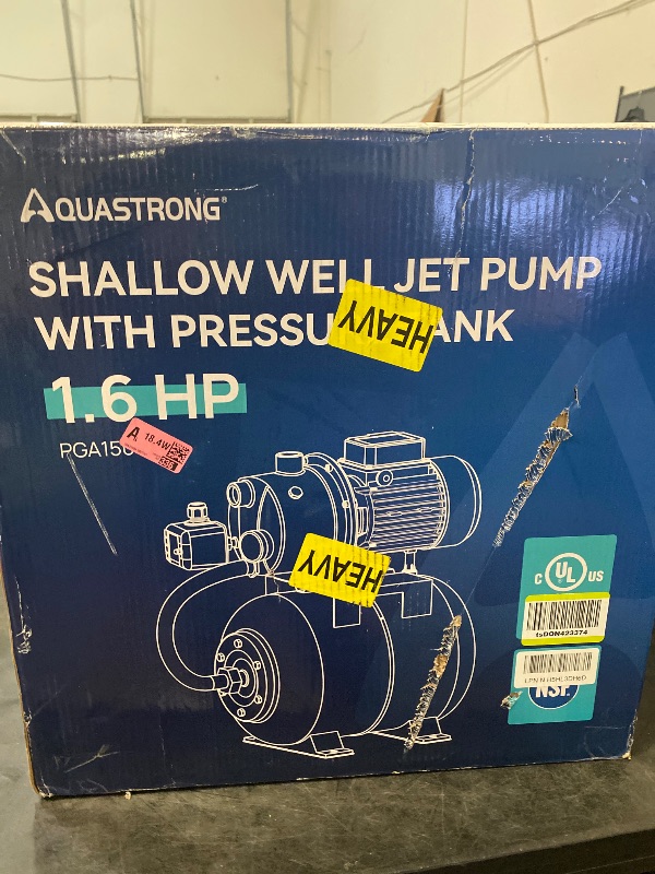Photo 1 of Aquastrong 1.6 HP Shallow Well Pump with Pressure Tank, NSF Certified, 1320 GPH, 115V, Stainless Steel Irrigation Pump, Automatic Water Booster Jet Pump for Home, Garden, Lawn