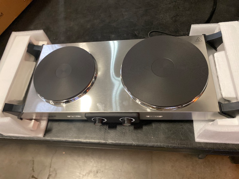 Photo 1 of Hot Plate, Techwood Double Burner for Cooking, 1800W Countertop Electric Stoves with Adjustable Temperature & Stay Cool Handles, Dual Cooktop for RV/Home/Camp, Upgraded Version Stainless Steel, Silver