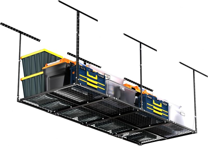 Photo 1 of 3 x 8FT Overhead Garage Storage Rack, Adjustable Ceiling Storage Racks, Garage Shelving Heavy Duty Storage Organizer System,Load 600LBS Weight(White)