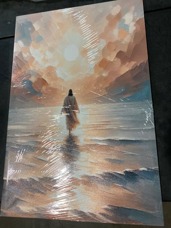 Photo 1 of esus Walking on Water Canvas Wall Art Jesus Christian Posters Prints Sacred God Walking on Ocean Beach Painting Pictures for Living Room Bedroom Bathroom Office Wall Decor