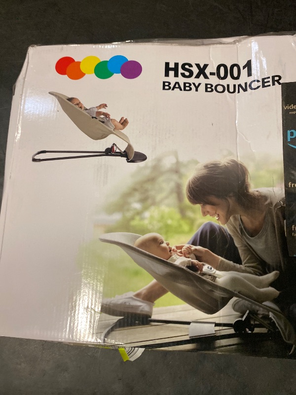 Photo 1 of HKAI Baby Bouncer, Portable Baby Bouncer Seat for Babies 0-18 Months, 100% Cotton Fabrics, 3 Modes of use with Rocker and Stationary Options, Infant Rocker Chair with Hanging Toys-Light Grey