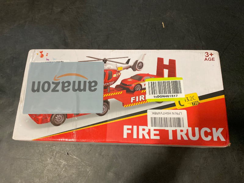 Photo 1 of Kids Toys for 3 4 5 6 7 8 Years Old Boys, 25" Fire Truck Toy with Racing Car and Helicopter, Toddler Friction Powered Truck Vehicle Toy with Lights, Sounds for Boys Girls Christmas Birthday Gifts