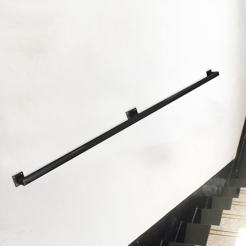 Photo 1 of Black Handrail for Stairs Square Pipe Staircase Steps Hand Railing Wall Mounted Railings Industrial Banister Grab Rail for External or Interiors Decoration Complete Kit (Size : 4 FT)