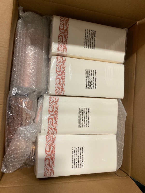 Photo 1 of BESTVIP 700PCS Rose Gold Disposable Dinnerware Set for 100 Guests, Plastic Plates for Party, Wedding, Christmas, Halloween, Include: 200 Plastic Plates, 100 Gold Silverware, 100 Cups, 100 Napkins