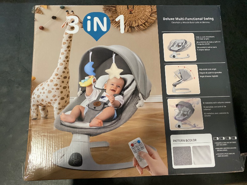 Photo 1 of Baby Swing for Infants & Toddlers, Electric Bouncer with Remote Control, 3 Seat Positions, 5 Speeds, 5-Point Harness, Grey