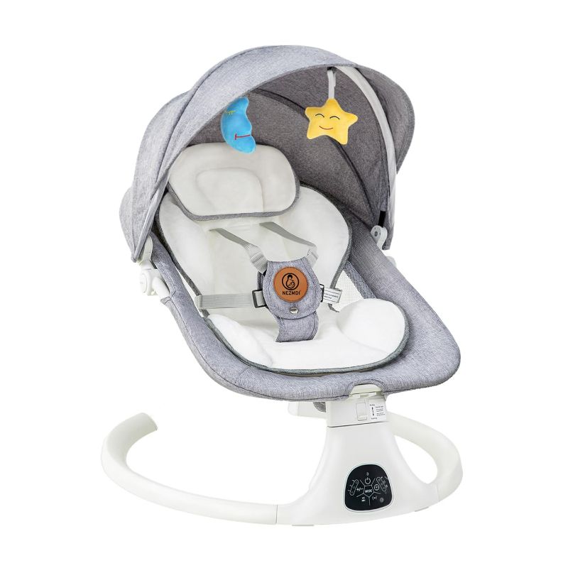 Photo 1 of Baby Swing for Infants & Toddlers, Electric Bouncer with Remote Control, 3 Seat Positions, 5 Speeds, 5-Point Harness, Grey