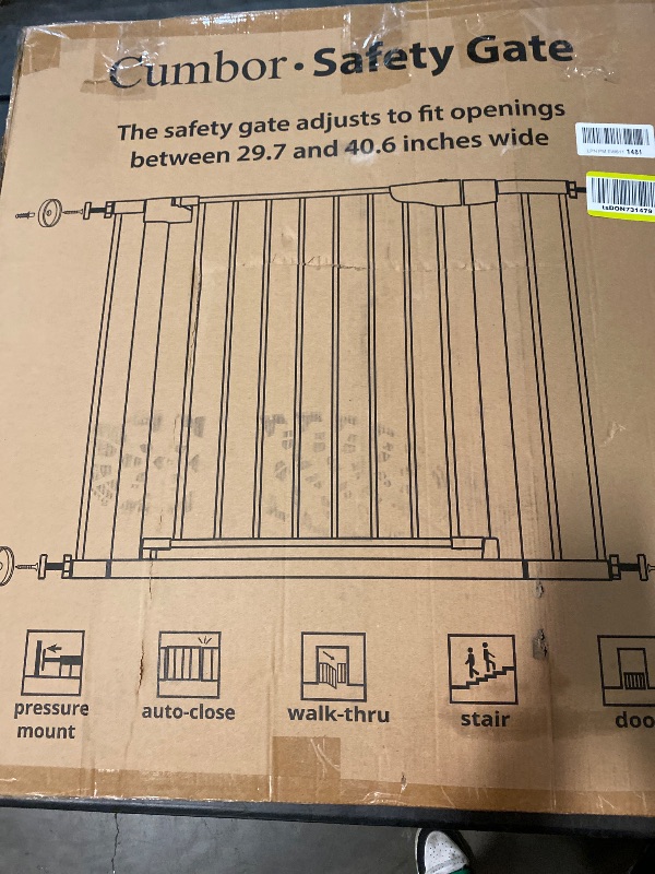 View 3 of Cumbor 29.7-40.6" Baby Gate for Stairs, Mom's Choice Awards Winner-Dog Gate for Doorways, Pressure Mounted Auto-Close Pet Gates for Dogs Indoor, Safety Child Gate with Easy Walk Thru Door, White