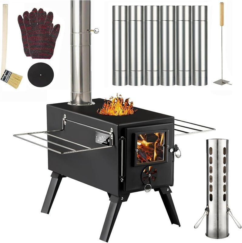 Photo 1 of Hot Tent Stove,AVOFOREST Wood Burning Stove,Small Wood Stove with 7 Stainless Chimney Pipes for Outdoor Heating & Cooking, Ice Fishing, Hunting