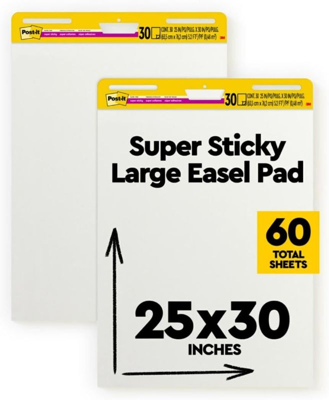 Photo 1 of Post-it Super Sticky Easel Pad 25 in x 30 in White 30 Sheets/Pad 2 Pad/Pack Large White Premium Self Stick Flip Chart Paper Super Sticking Power (559)
