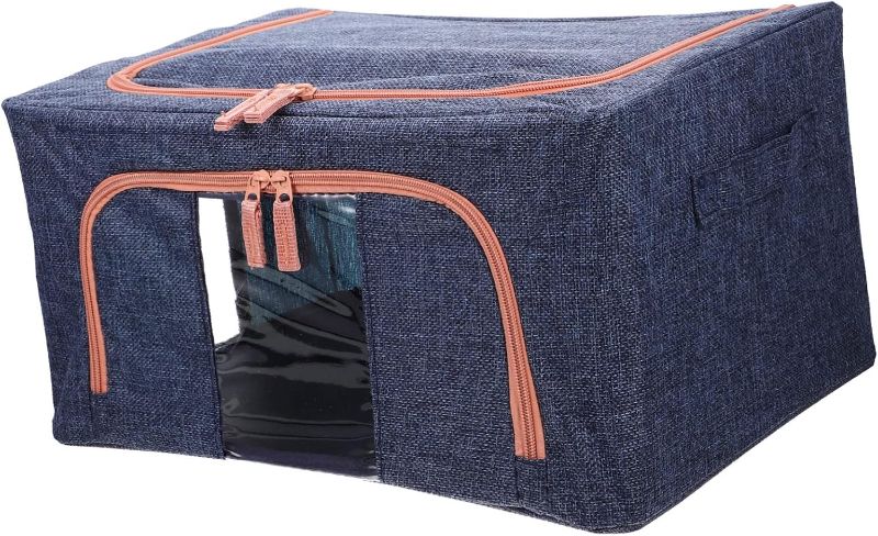 Photo 1 of Fabric Storage Box with Zipper Lid Foldable Cotton Linen Clothes Organizer for Home and Moving Multi-Purpose Sundries Storage Container for Toys and Blankets
