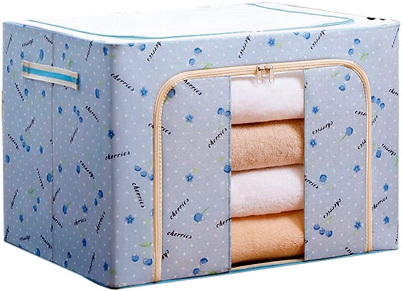 Photo 1 of Storage Boxes Clothes Storage Box Fabric Household Folding Storage Basket Large-Capacity Wardrobe Box Clothing Bag Bold Steel Frame (Color : Light Blue, Size : 50x40x36cm)
