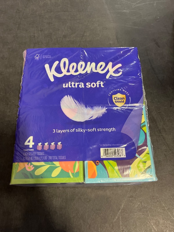 Photo 1 of Kleenex Ultra Soft Facial Tissues, 4 Cube Boxes, 60 Tissues per Box, 3-Ply (240 Total), Packaging May Vary