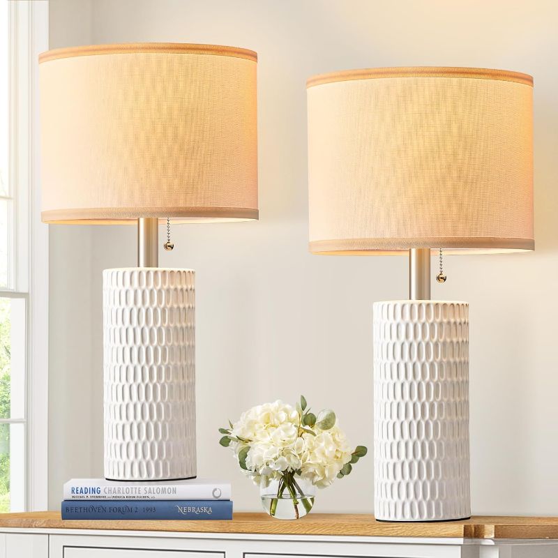 Photo 1 of Table Lamps for Living Room Set of 2, Ceramic Table Lamps for Bedroom, 20" Modern Lamps for Night Stands, White
