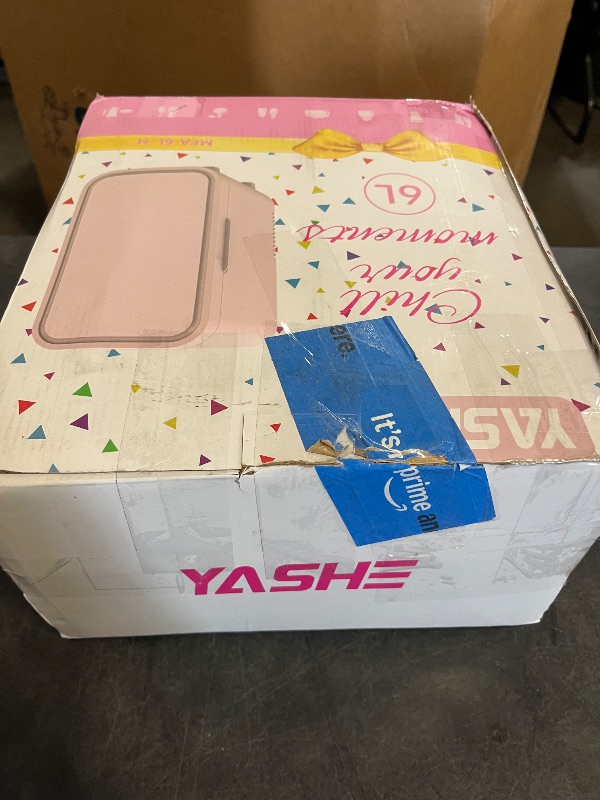 Photo 1 of Missing Charger**
YASHE Mini Fridge, 6 Liter/8 Can 110V AC/DC Portable Thermoelectric Cooler Refrigerators for Bedroom, Skincare, Beverage, Office, Dorm Room and Car, Pink
