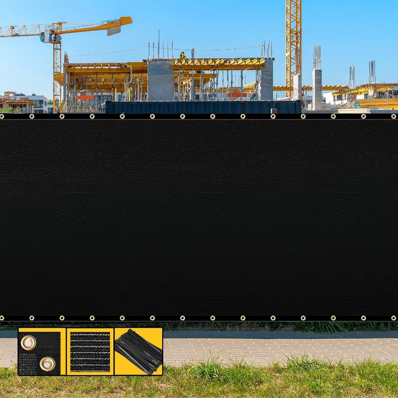 Photo 1 of 8' x 50' Black Fence Privacy Screen,with Bindings & Grommets,Heavy Duty for Gardens,Backyard,Patio,Tennis Court,Pool,Construction Project, We Make Custom Sizes
