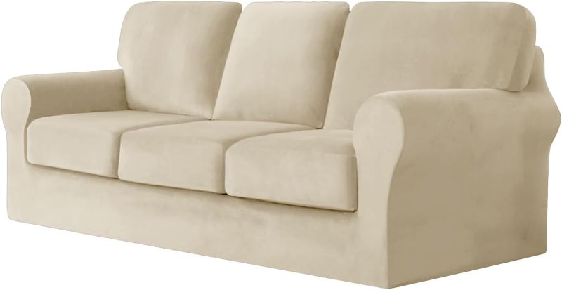 Photo 1 of UNBBRRL 7 Piece Couch Covers for Sofa, Replacement Ektorp Sofa Cover 3 Seat with 1 Main Cover / 3 Seat Cushion Covers / 3 Backrest Covers, Velvet Settee Cover 3 Seater (Beige)
