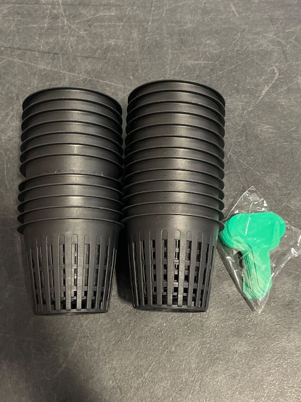 Photo 1 of 3 Inch Net Pots for Hydroponics 25 Packs with Plant Labels 30Pcs Heavy Duty Wide Mouth Net Cups Slotted Mesh Pot hydroponics Supplies
