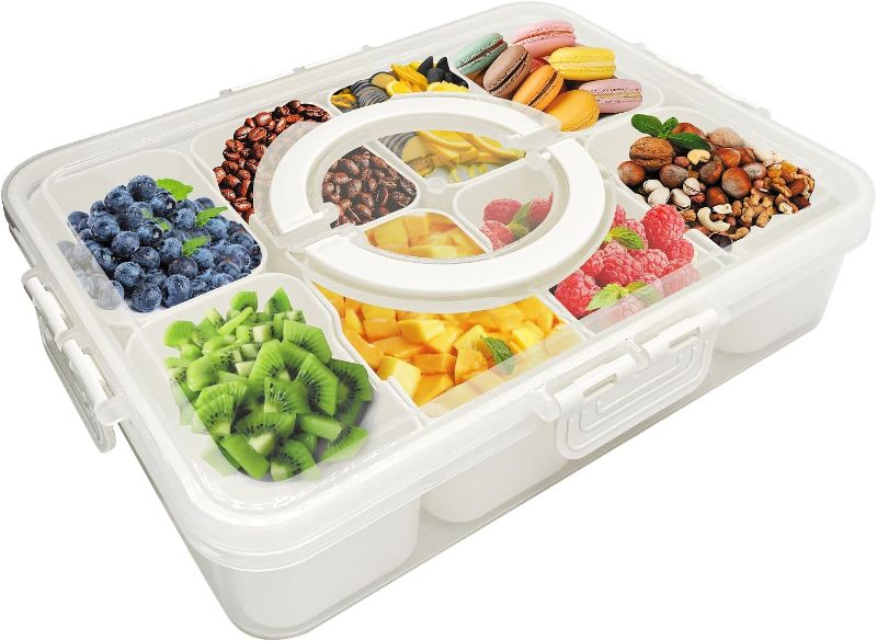 Photo 1 of 8-Compartment Snackle Snack Bowl with Lid-Microwave & Dishwasher Safe Divided Serving Bowl for Fruit,Veggies & Snacks-Portable Snack Organizer for Picnics,Road Trips & Parties (1 pcs 8 Compartment)
