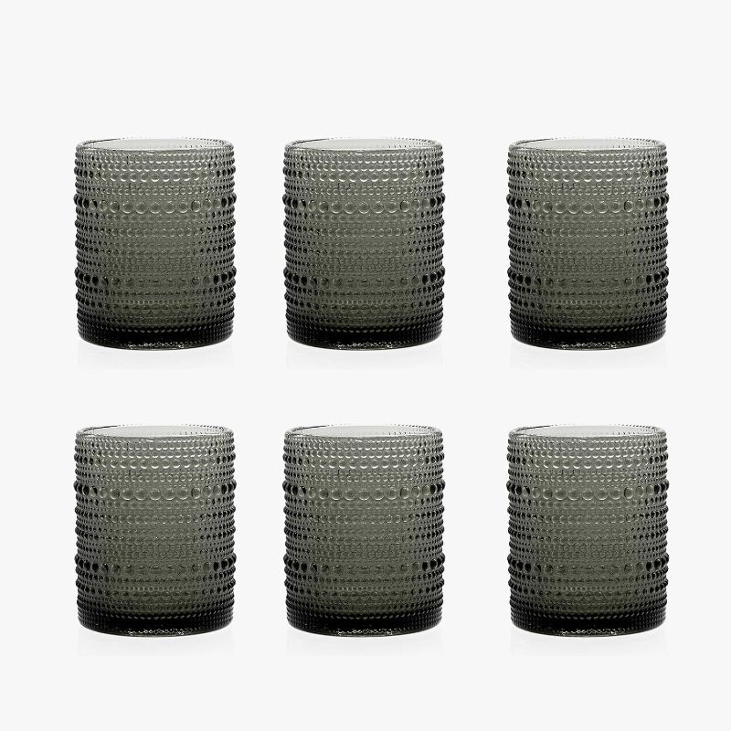 Photo 1 of Vintage Hobnail Drinking Glasses, Set of 12 - Textured Glass Cups for Cocktails and Water (Greyish-green)