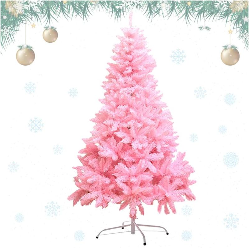 Photo 1 of Christmas Tree with Metal Stand, 6FT Pink Artificial Christmas Tree Easy Assembly Unlit Xmas Tree for Christmas Decorations

