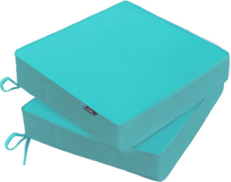 Photo 1 of Outdoor Chair Cushions 19 x 19 x 3 Inch, Waterproof & Fade Resistant Patio Seat Cushion for Furniture with Handle and Ties, Thick Seating Pads for Outside Sofa Couch Set of 2, Teal
