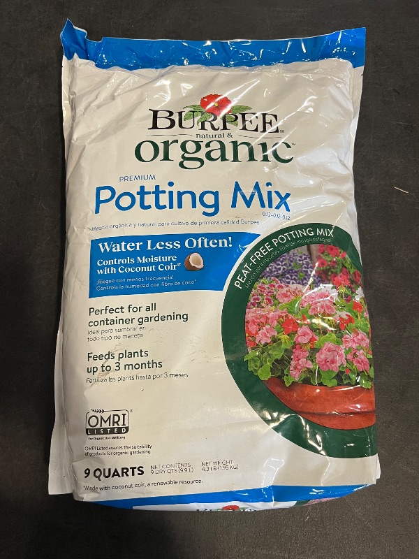 Photo 1 of Burpee, 9 Quarts | Premium Organic Potting Natural Soil Mix Food Ideal for Container Garden-Vegetable, Flower & Herb Use for Indoor Outdoor Plant
