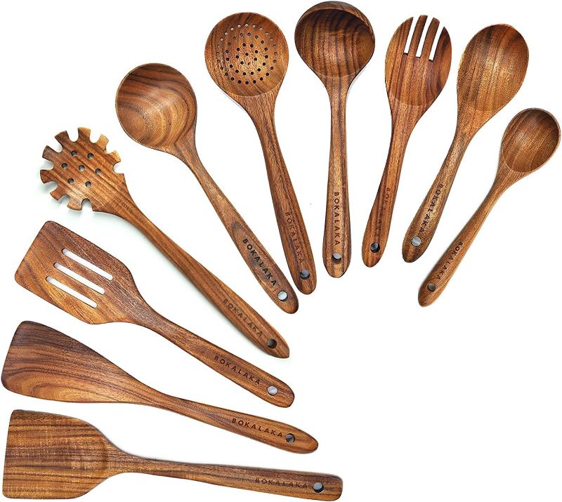 Photo 1 of Wooden Spoons for Cooking,10 Pcs Natural Teak Wooden Kitchen Utensils Set Wooden Utensils for Cooking Wooden Cooking Utensils Wooden Spatulas for Cooking (10)
