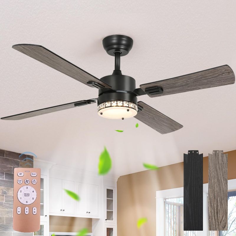 Photo 1 of Xermei Ceiling Fan with Lights Remote Control,52 inch Crystal Lampshade Ceiling Fan,Low Profile Modern Ceiling Fan with Light,Noiseless Reversible DC Motor for Living Room or Bedroom