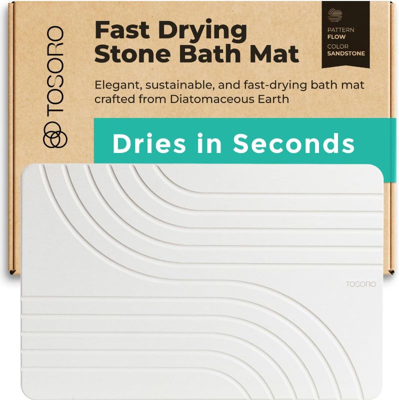 Photo 1 of Stone Bath Mat, Diatomaceous Earth Non-Slip Stone Shower Mat - Quick Drying Absorbent Bath Mats for Bathroom - Elegant & Modern Design, Easy to Clean (23.5 x 15) - Sandstone

