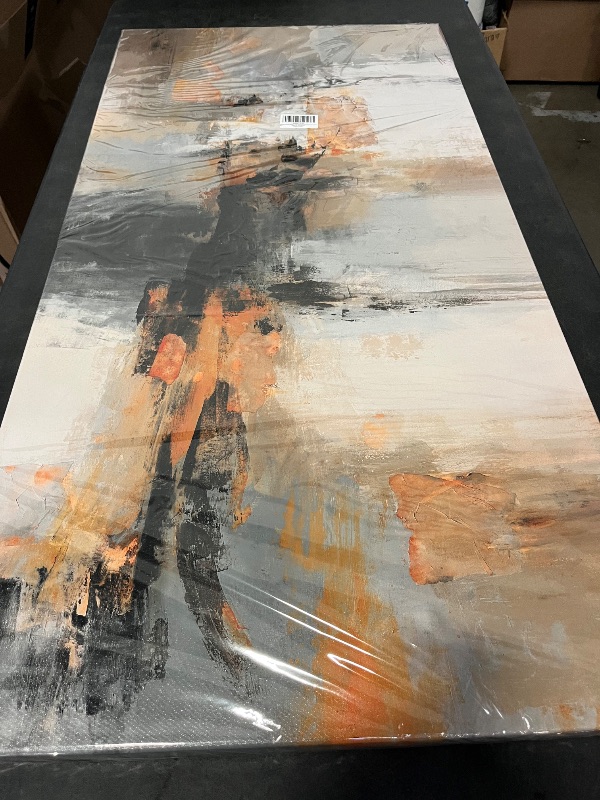 Photo 1 of Abstract Canvas Wall Art - Large Framed Gray and Orange Paintings - Modern Wall Art Decor for Living Room & Office - Includes Pictures for Home Decoration Artwork for Bedroom
