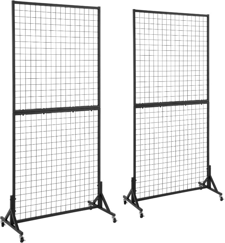 Photo 1 of 2 Packs 3' x 6' Grid Wall Panels Standing Wire Grid, Study Display Rack with T-Base Wheels Freestanding Gridwall Panel Tower for Shows, Black