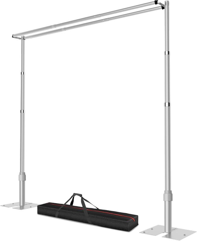 Photo 1 of 10x10ft  And Drape Backdrop Stand, Double Crossbar, Heavy Duty Adjustable Background Frame with Metal Base for Parties Photography Wedding Photoshoot Decoration