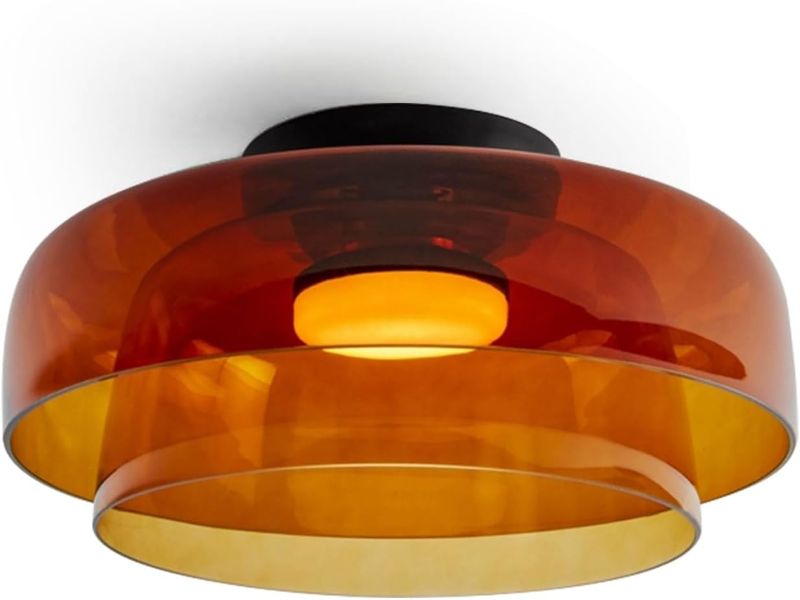 Photo 1 of Jowjut Orange Glass Ceiling Lamps Flush Mount Chandelier Light 1-Light 2-Layer Glass Shade Dining Room Light LED Vintage Mid Century Lights for Living Room Kitchen Island Bedroom
