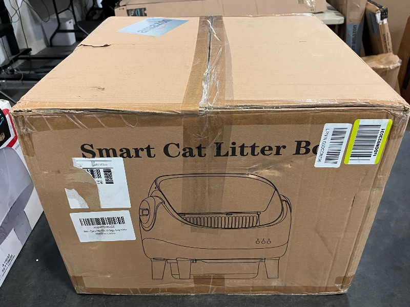 Photo 1 of Open-Top Self Cleaning Litter Box, Automatic Cat Litter Box with APP Control, Dual Safety Sensors, Includes Trash Bags, Grey-White
