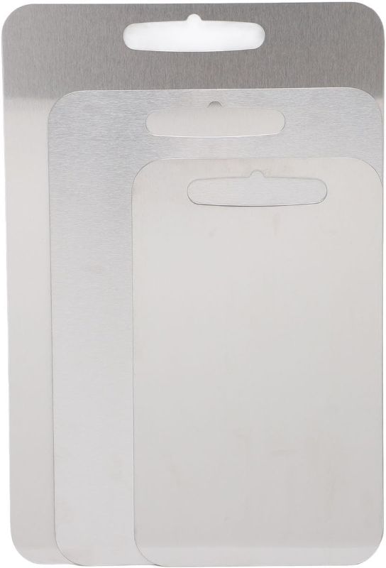 Photo 1 of Cutting Board Double Sided, 304 Stainless Steel Cutting Board Set for Kitchen, Chopping Board for Meat Fruit Vegetables Bread, Dishwasher (A 1mm)
