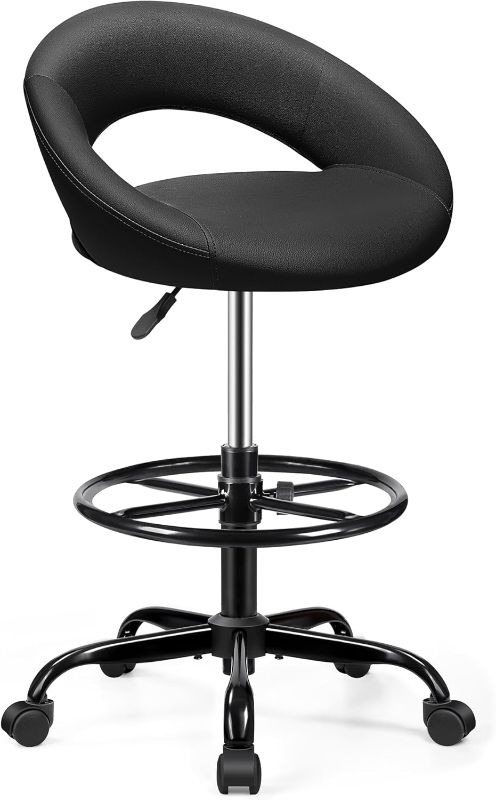 Photo 1 of Different Color**
Office Drafting Chair - Bar Stools with Back Support, Adjustable Foot Rest and Wheels, Shop Rolling Swivel Chair for Standing Desk Counter Kitchen Salon Home Vanity, Black

