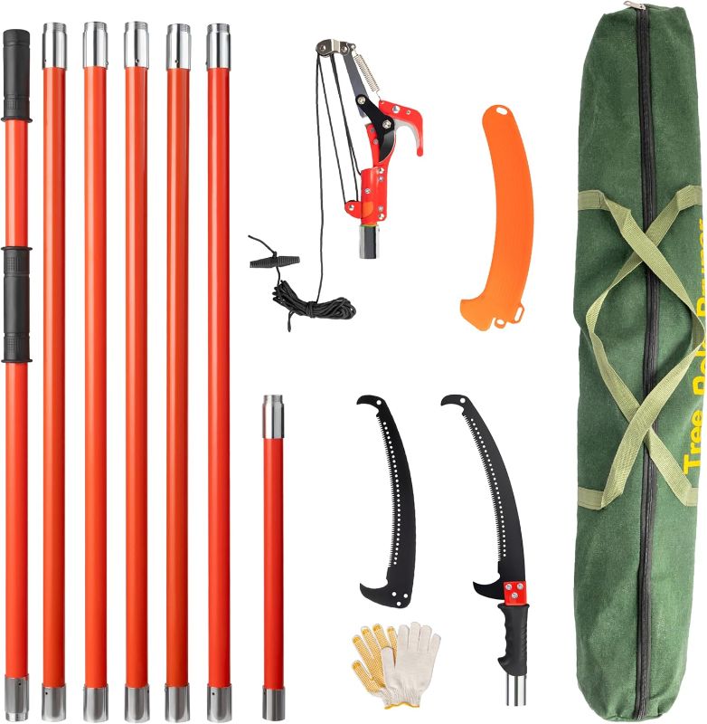 Photo 1 of VINGLI 24ft Manual Pole Saws, Extendable Tree Trimmers Long Handle Pruner, Sharp Steel Blade and Scissors, Long Tree Pruner with Lightweight 7 Fiberglass Handles for Pruning Palms and Shrubs
