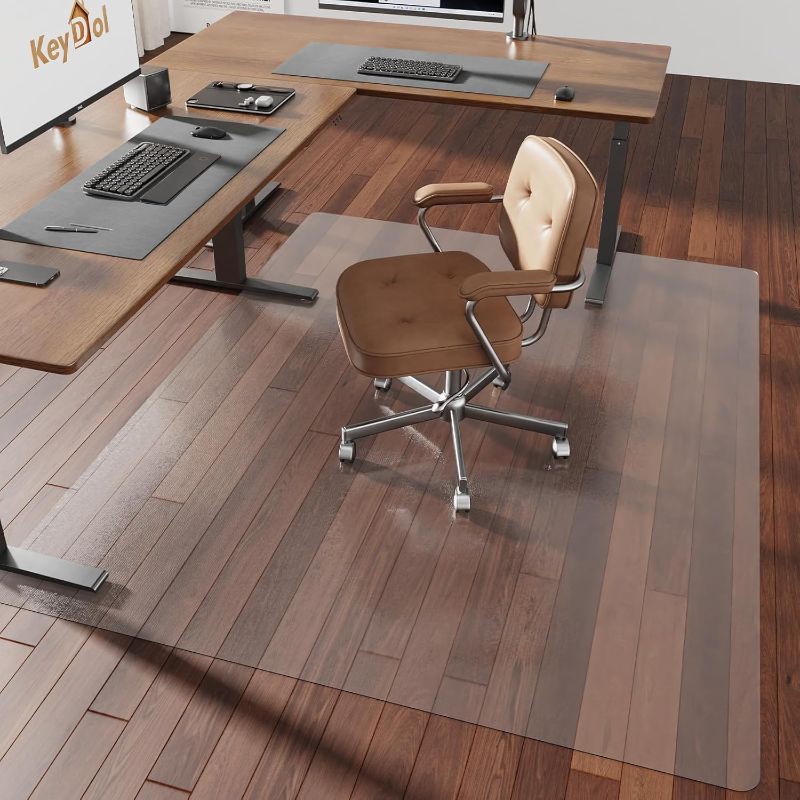 Photo 1 of [Thickened to 2.0mm] 60"x75" Computer Chair Mat for Hardwood, PVC Office Mat for Hardwood Floor, Anti-Slip Rolling Chair Floor Protector,Vinyl Mats for Home, Under Desk Mats for Rolling Chairs
