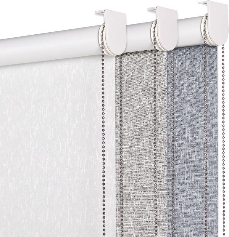 Photo 1 of Persilux 100% Blackout Striped Jacquard Blinds for Windows (72" H x 30" W, White) Roller Shades Thermal Insulated Fabric UV Protection Privacy Window Blinds for Home Office, Easy to Install
