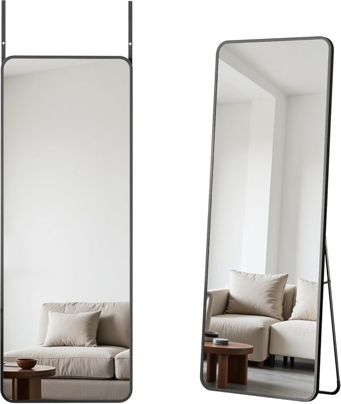 Photo 1 of Antok Door Mirror, Full Length Mirror Over The Door, 49'' x 14'' Hanging Mirrors, Wall Mirrors, Wall Mounted/Hanging/Leaning, Home Decor, Black, Round Comer Style
