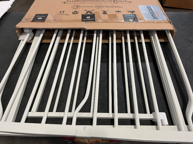 Photo 1 of Extra Wide Baby Gate 57.5-62.2 Pressure Mounted,Child Dog Pet Safety Gates with Walk Through Door for Doorways Stairs No Drilling in Door,White
