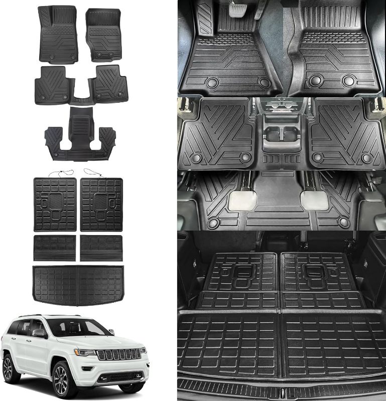 Photo 1 of Rongtaod Floor Mats Compatible with 2021-2025 Jeep Grand Cherokee L 6 Seats Trunk Liner Cargo Mat Cargo Liner Back Seat Cover Protector 2024 Cherokee L Accessories (Trunk Mat+Backrest Mat+Floor Mats)

